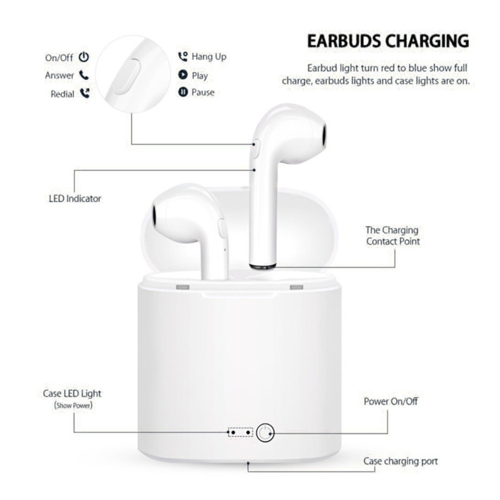 I7s Bluetooth Wireless Earphones Earbuds White